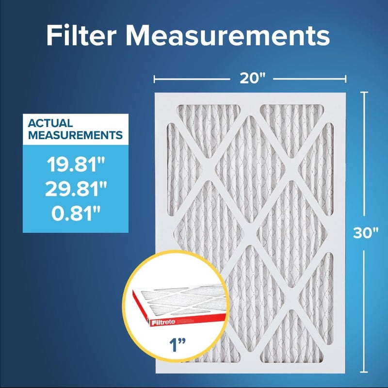 FILTRETE 20x30x1 AC Furnace Air Filter, MERV 11, MPR 1000, Micro Allergen Defense, 3-Month Pleated 1-Inch Electrostatic Air Cleaning Filter, 2 Pack (Actual Size 19.81 x 29.81 x 0.81 in) - Image 2